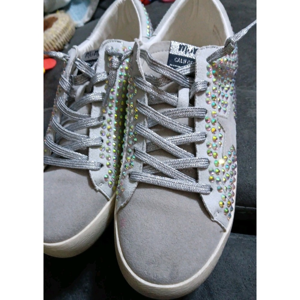 Mi.iM Women's Fashion Gray  Rhinestone Sneakers Shoes Sparkle Blue Green EUC